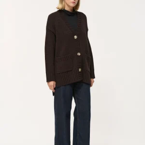 Cardigan oversize marron en maille épaisse