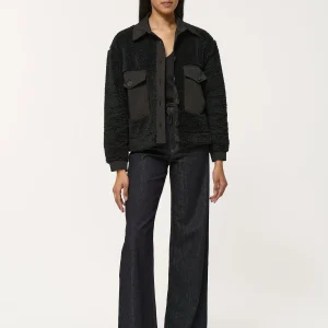 Blouson droit et court noir bi-matière