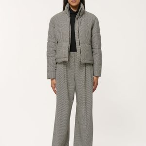 Pantalon large gris à motif pied-de-puce