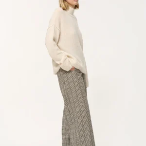 Pantalon large gris à carreaux en coton
