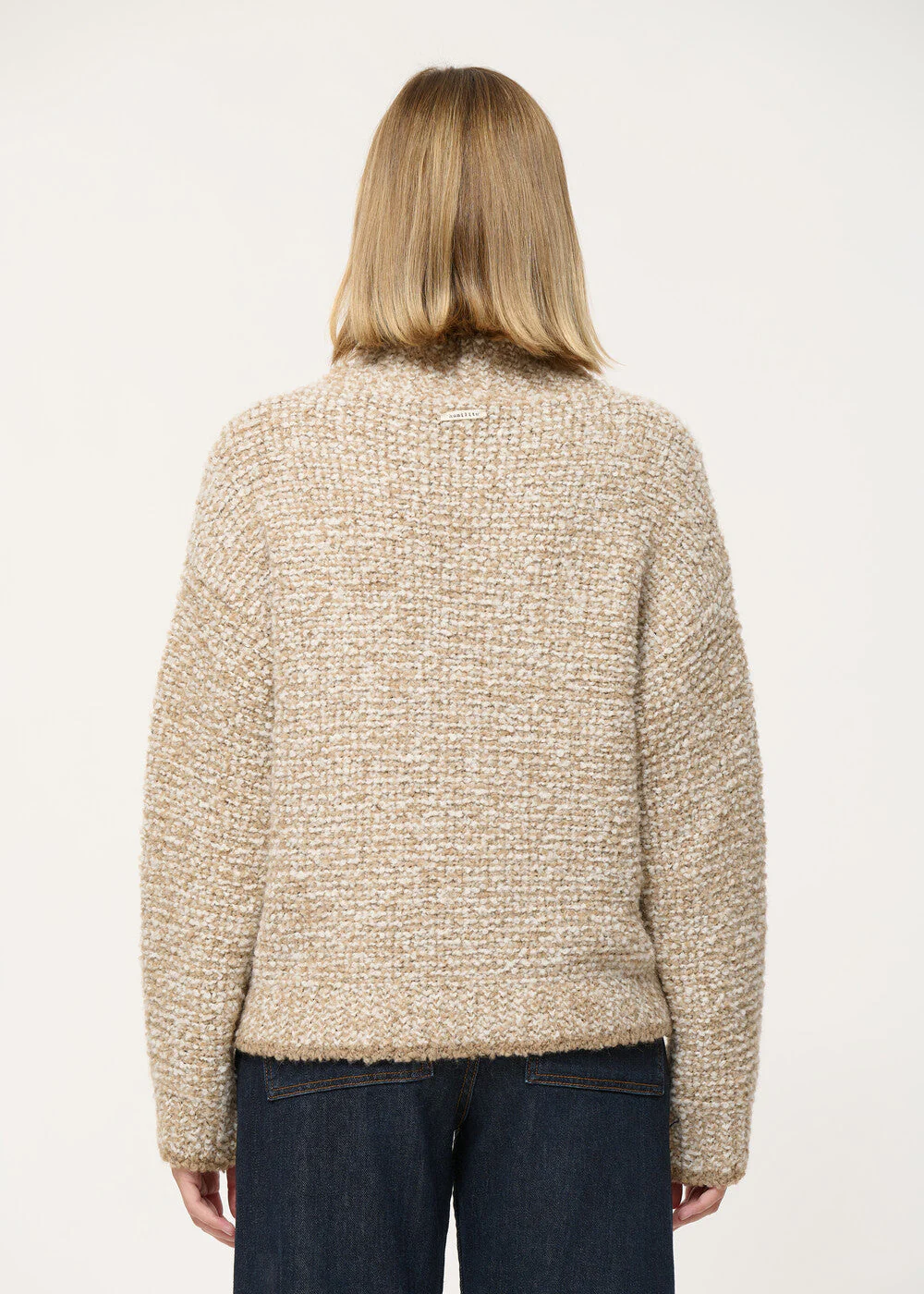 Pull droit beige en maille bicolore – Image 2