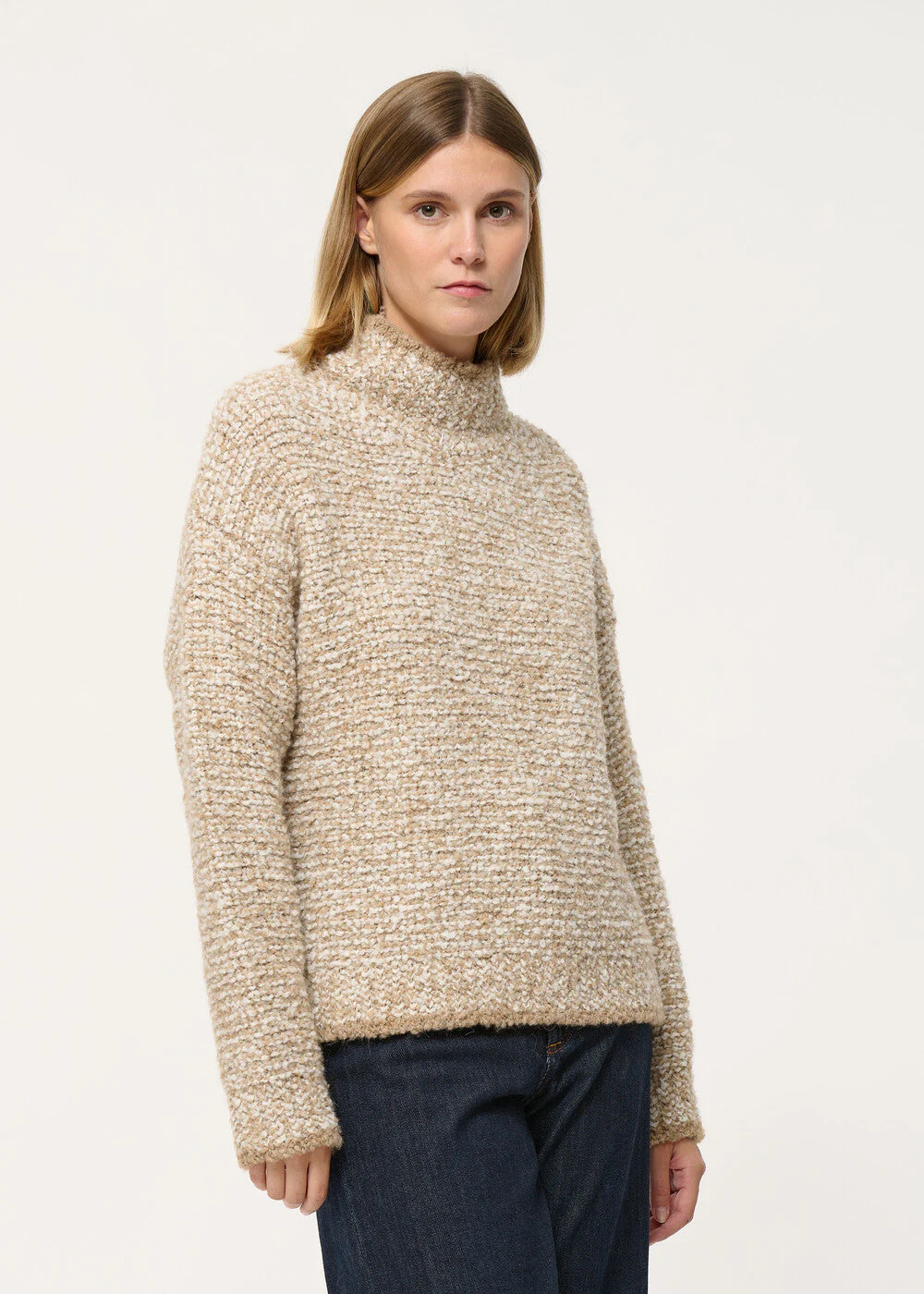 Pull droit beige en maille bicolore – Image 5