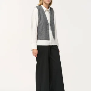 Gilet court gris foncé sans manches en flanelle chinée