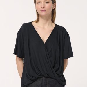 T-shirt noir effet cache-cœur drapé