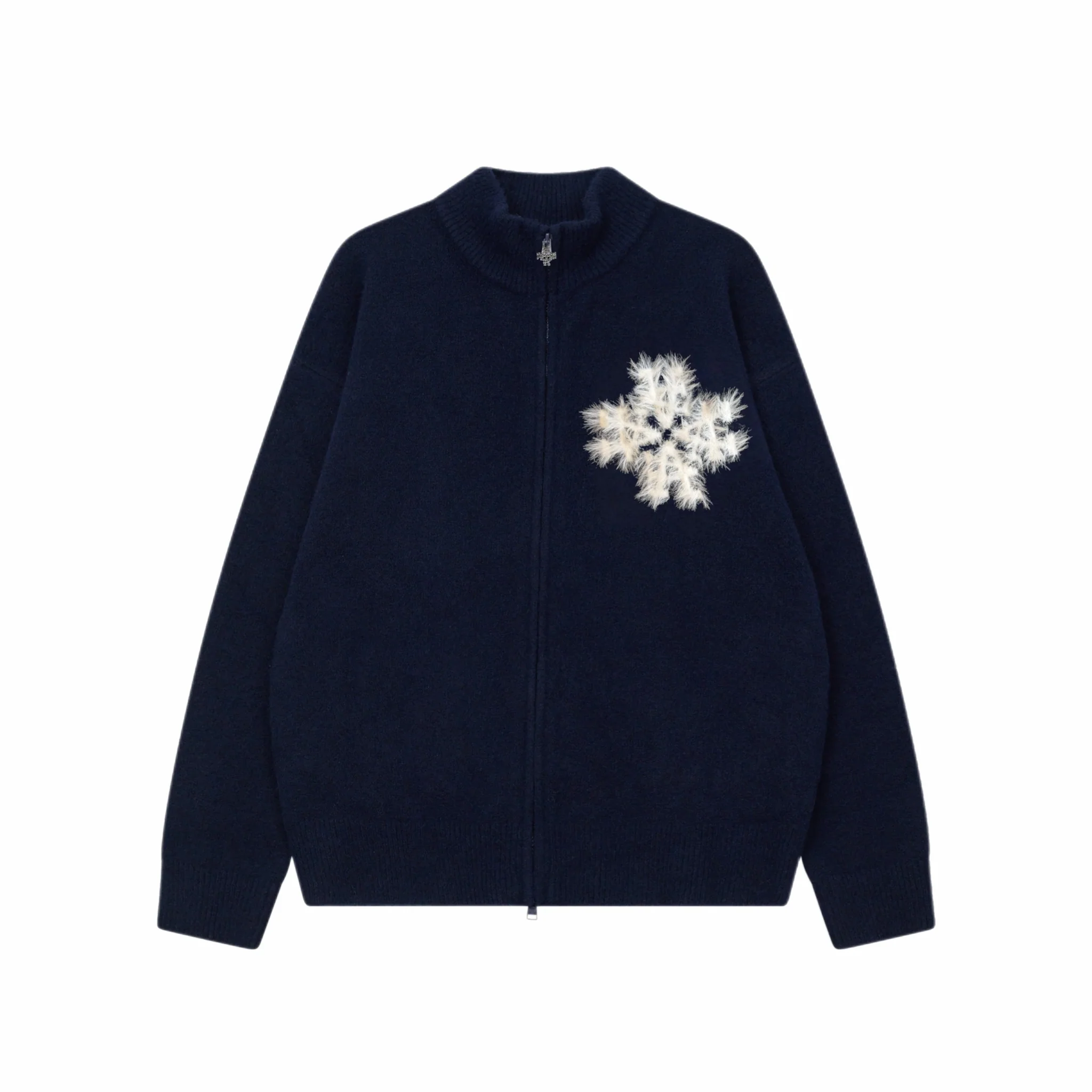 Sweat zippé en maille fluffy monogramme signature navy - Précommande