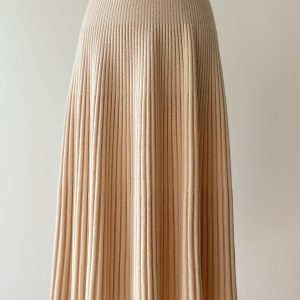 Jupe maille plissée longue en laine mérinos 100% beige clair – Vanessa