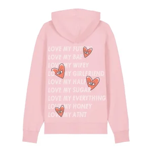 Sweat Capuche Rose Clair Love heart Strass