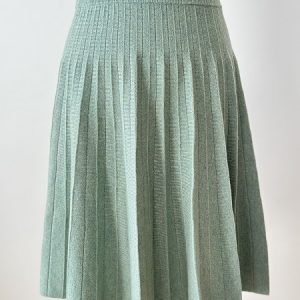 Jupe en laine et cachemire mi-longue plissée vert céladon – Estelle