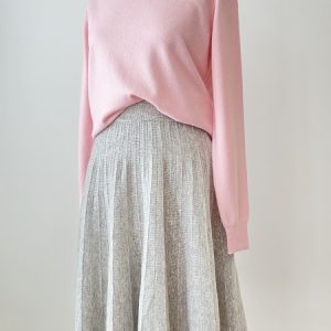 Jupe en laine effet plissée mi-longue gris clair – Kelly