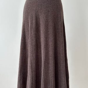Jupe plissée marron longue en maille de laine 100% – Deva
