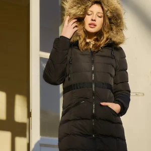 MIA - Doudoune longue à capuche en fourrure véritable