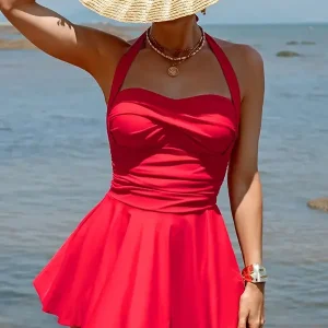 Maillot de Bain Jupette Femme Rouge Elégant – CAMELIA