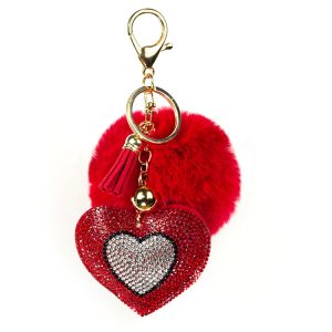 Porte-clé Cœur : Pompon et Strass