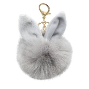 Porte-clés Pompon Lapin – Gris