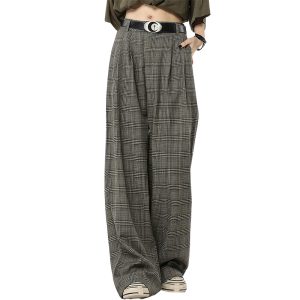 Pantalon Tartan Femme Gris