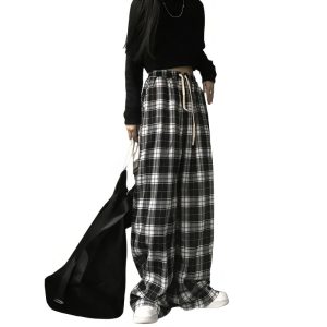 Pantalon Large à Carreaux Écossais Femme