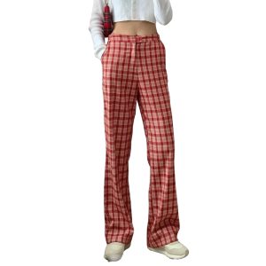 Pantalon Écossais Coupe Droite Femme