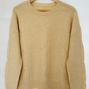 Pull laine beige femme torsadé col rond – Cozy