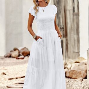 Robe Bohème Longue Blanche Smockée
