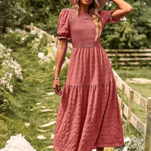 Robe Longue Bohème Smockée Terra Cotta