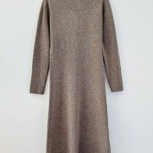 Robe laine merinos femme longue maille côtelée grise – Nicole