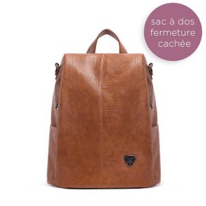 Sac à dos Antivol Femme Cuir Brun – Evita