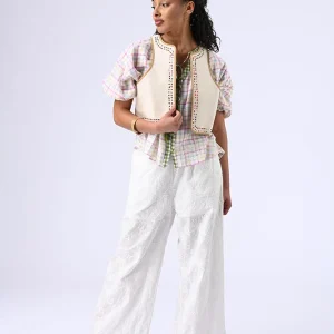 Gilet court sans manches ecru