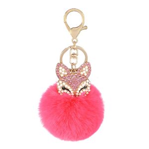 Porte-clés Pompon Renard – rose foncé