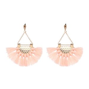 Boucles d&rsquo;Oreilles Dorées Frange Rose – Bahia