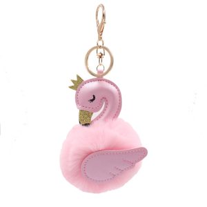 Porte-clés Pompon Cygne – Rose