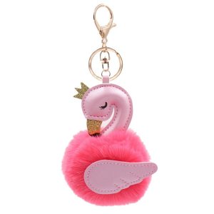 Porte-clés Pompon Cygne – Fushia