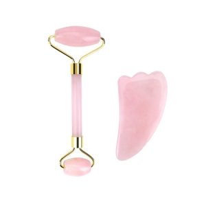 Coffret Massage Facial Quartz Rose : Rouleau + Gua Sha