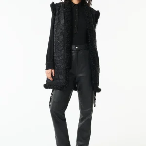Gilet long en fourrure Huga - Noir