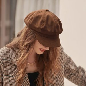 Béret Casquette Rayé Feutre Marron