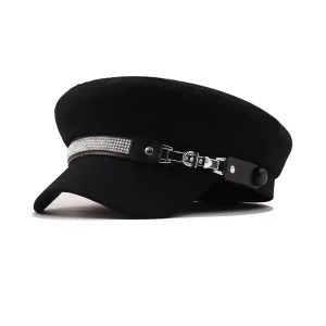 Béret Casquette Femme Coton Noir et Strass