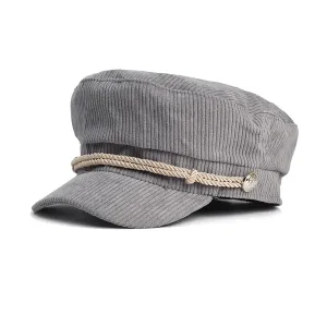 Béret Casquette Gavroche Femme Velours Côtelé Grise