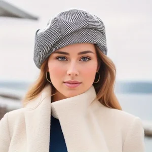 Béret Femme Coton Carreaux Noir