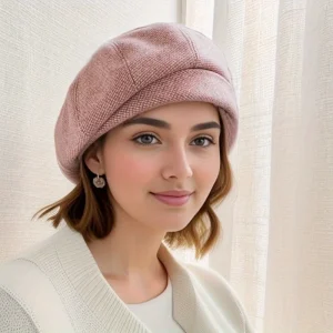 Béret Femme Coton Carreaux Rose