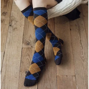 Chaussettes Hautes Argyle Bleu & Marron