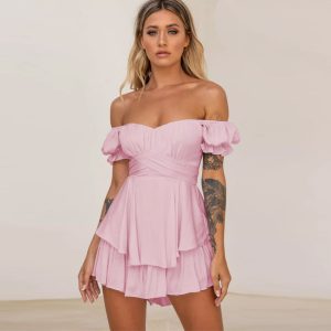 Combishort Bohème Col Bateau Rose