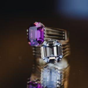 Bague Papi double plaqué or – Cristal Prune et Gris – Florence Verdier