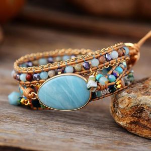 Bracelet Wrap Amazonite Naturelle – 3 Rangs
