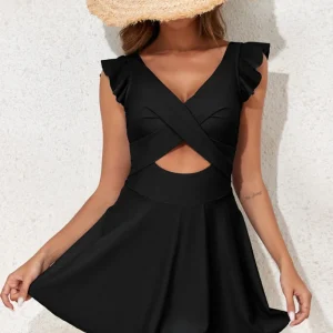 Maillot de Bain Robe Bohème Jupette Cache Cœur Noir – LILOU