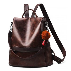 Sac à Dos Antivol Femme Cuir Café et Pompon – PALMA