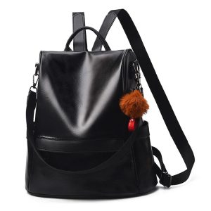Sac à Dos Antivol Femme Cuir Noir et Pompon – PALMA