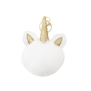 Porte-clés Pompon Licorne – Blanc