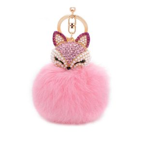 Porte-clés Pompon Renard – Rose