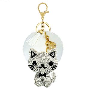 Porte-clé Chat Brillant Pompon et Strass