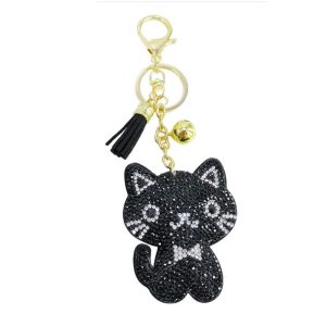 Porte-clé Chat Strass – Noir