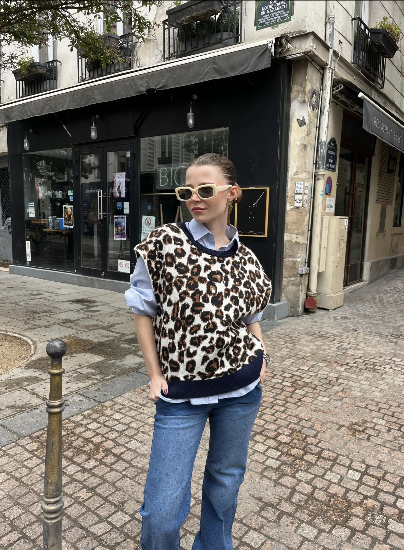 Pull Helsa Léopard Bleu